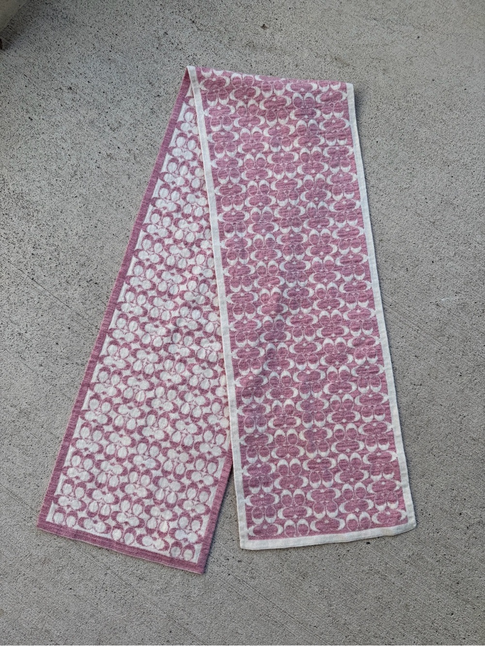 Coach Pink and White Signature Pattern Long Scarf